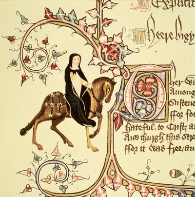 The Prioress (detail) from The Canterbury Tales, by Geoffrey Chaucer, Ellesmere Manuscript, facsimile edition, 1911 by English School